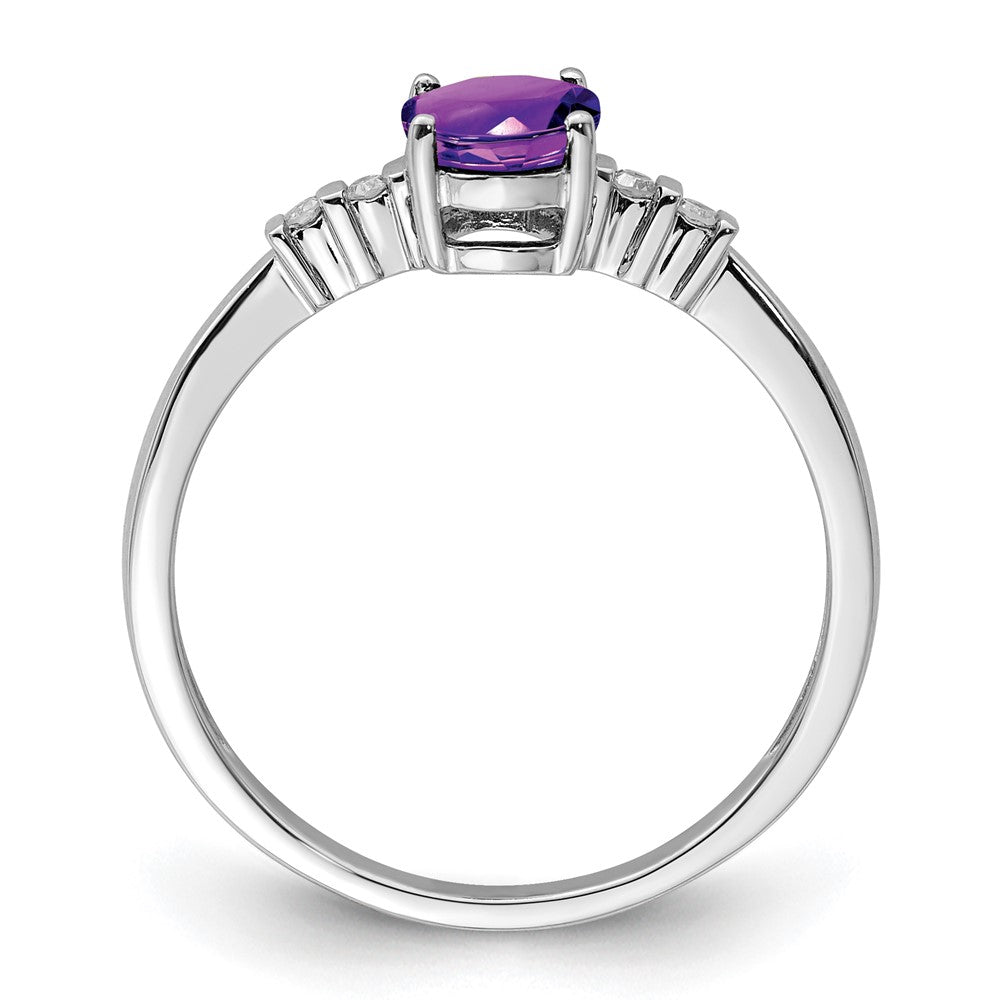 Sterling Silver Rhodium Plated Diamond & Amethyst Oval Ring