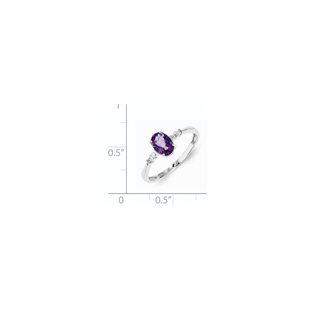 Sterling Silver Rhodium Plated Diamond & Amethyst Oval Ring