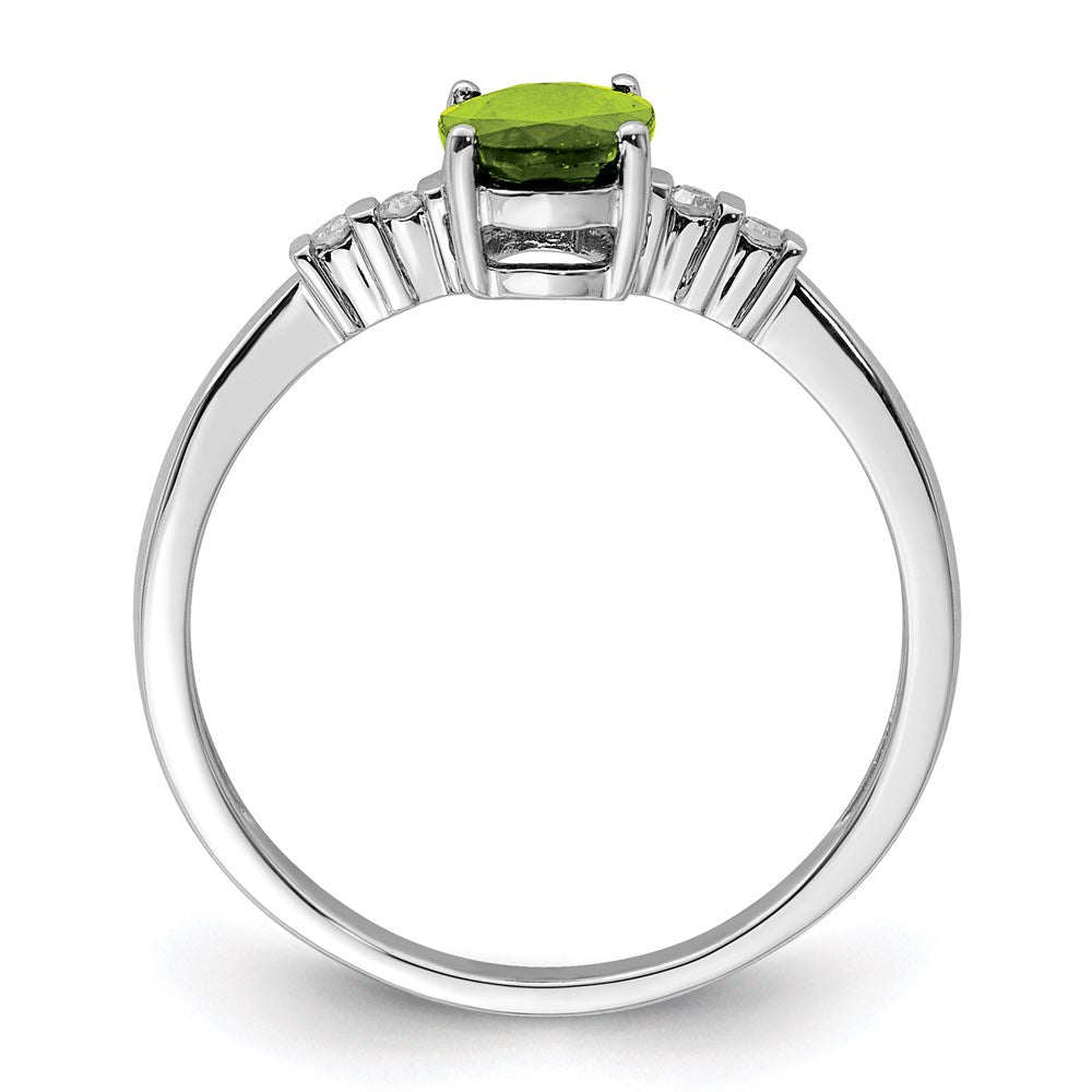 Sterling Silver Rhodium Plated Diamond & Peridot Oval Ring