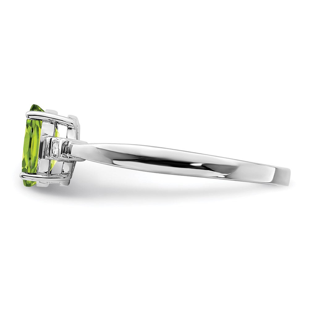 Sterling Silver Rhodium Plated Diamond & Peridot Oval Ring