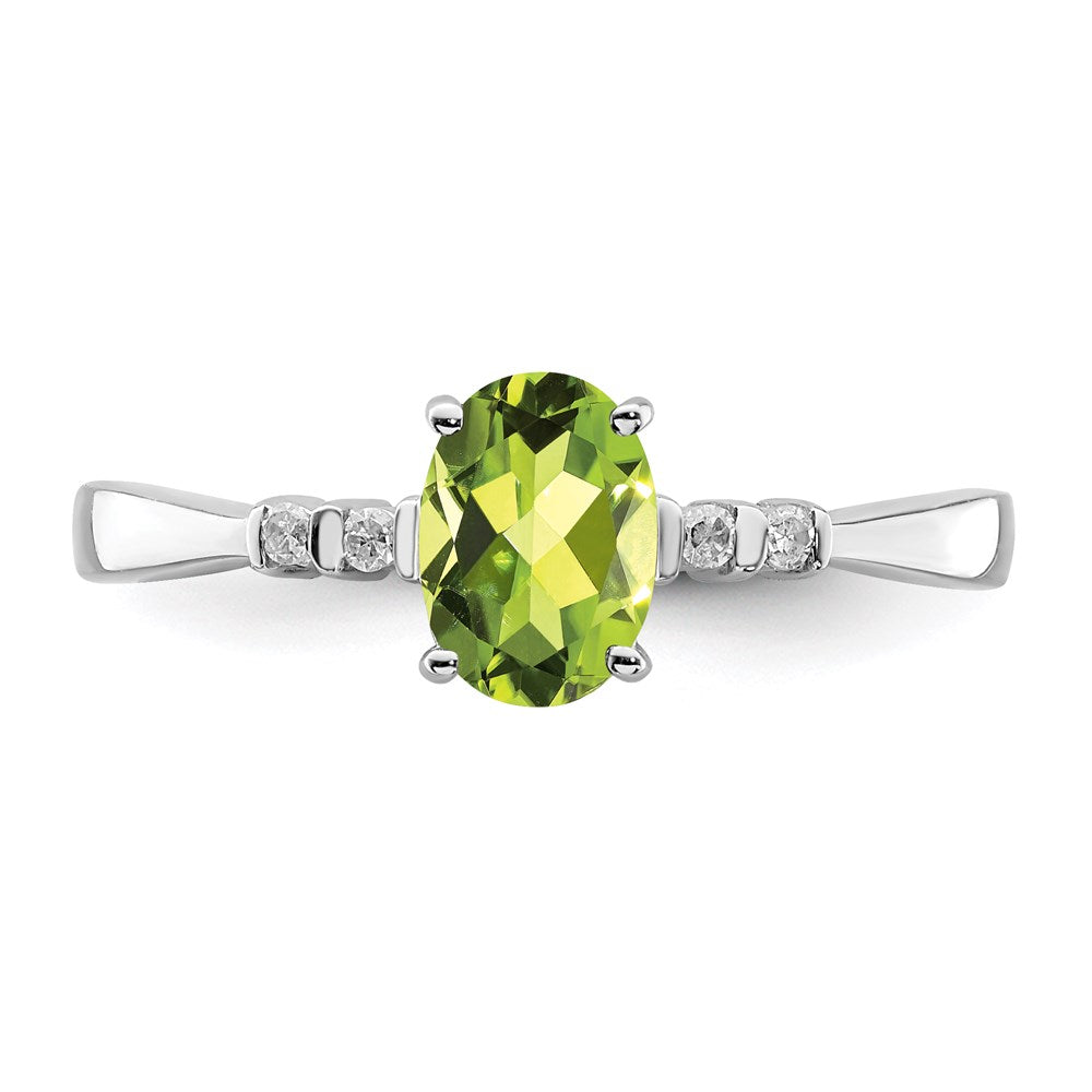 Sterling Silver Rhodium Plated Diamond & Peridot Oval Ring