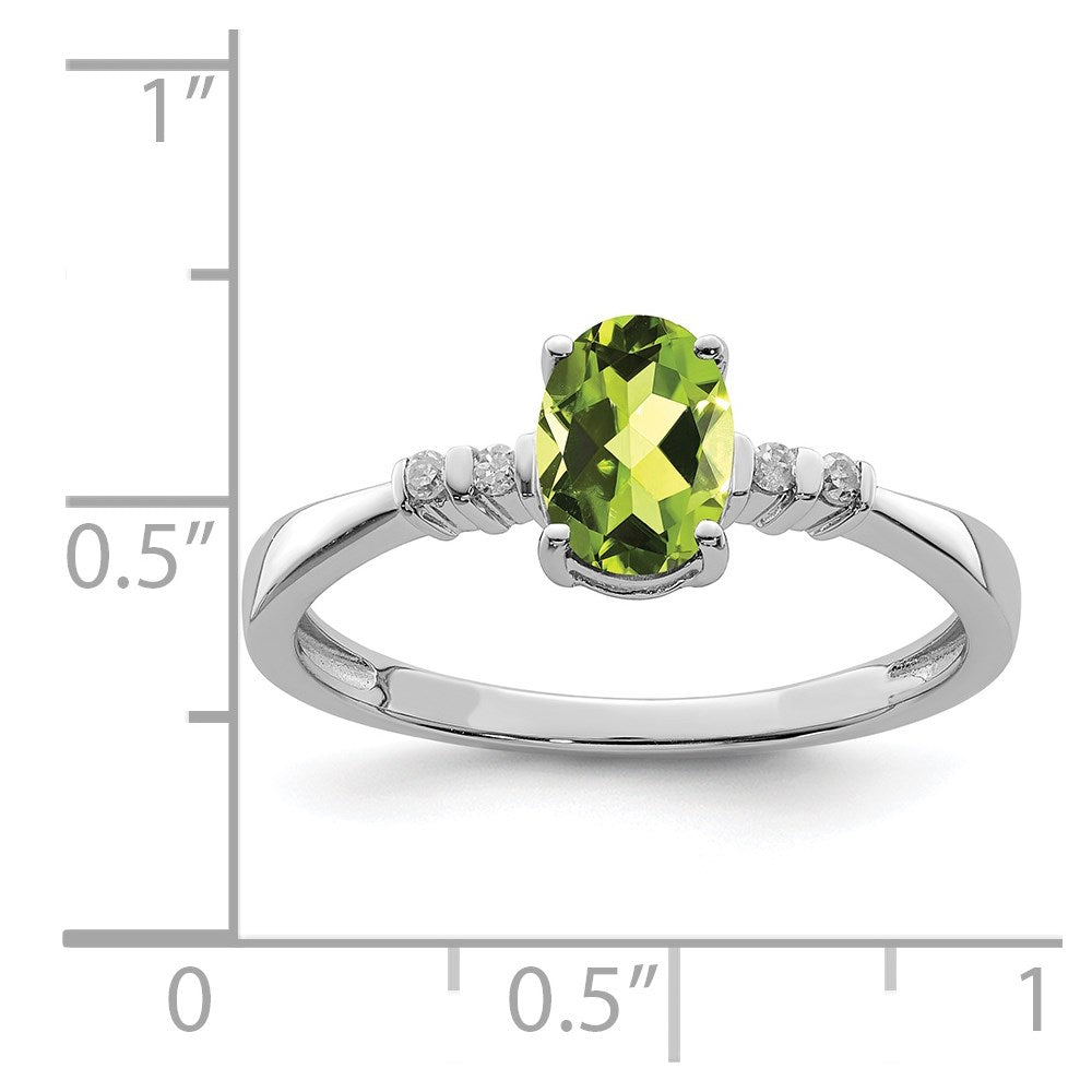 Sterling Silver Rhodium Plated Diamond & Peridot Oval Ring