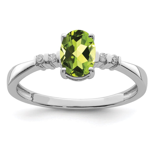 Sterling Silver Rhodium Plated Diamond & Peridot Oval Ring