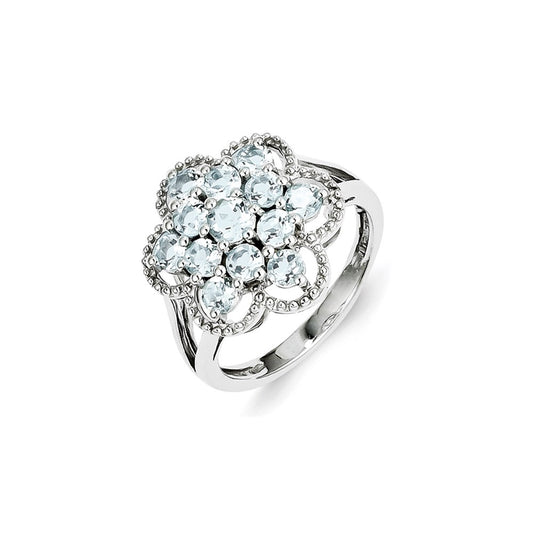 Sterling Silver Aquamarine Flower Ring