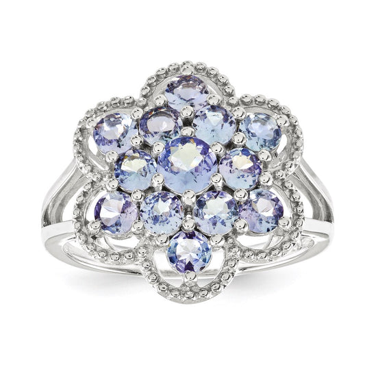 Sterling Silver Tanzanite Flower Ring