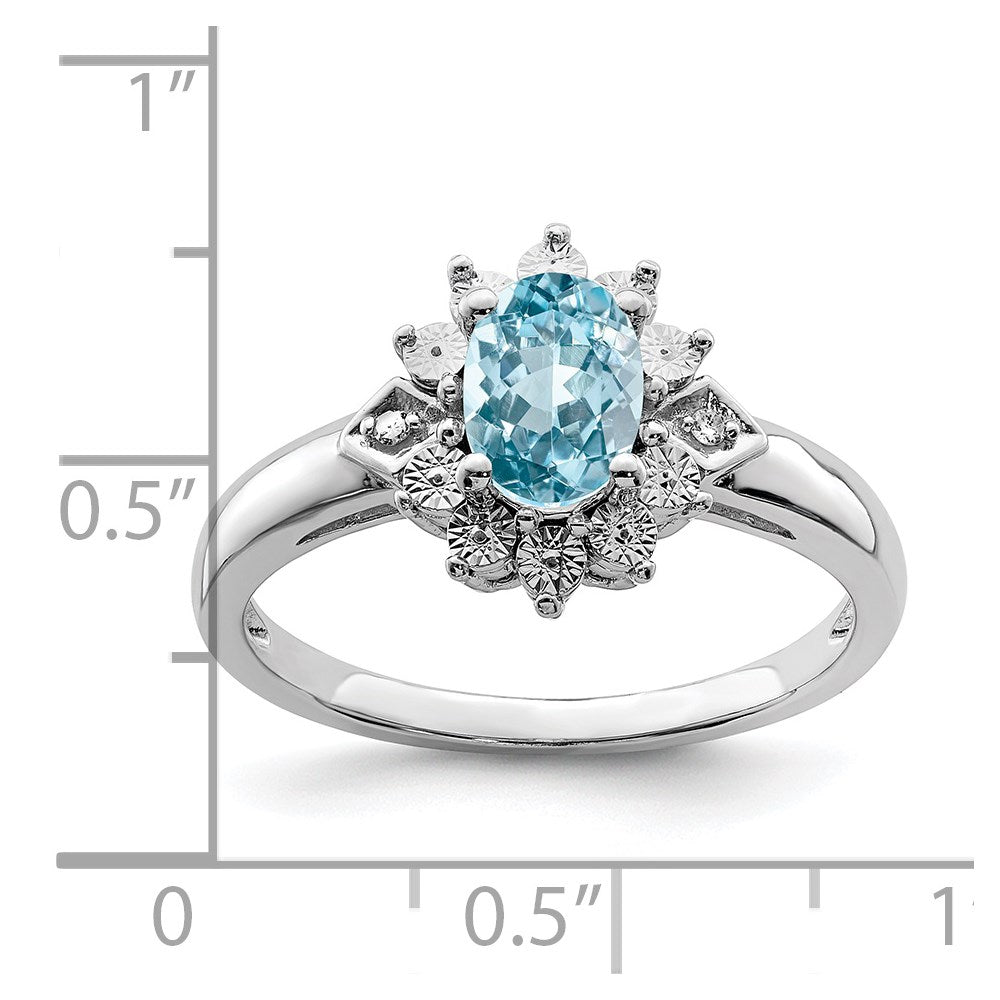 Sterling Silver Rhodium Diamond & Light Blue Topaz Ring