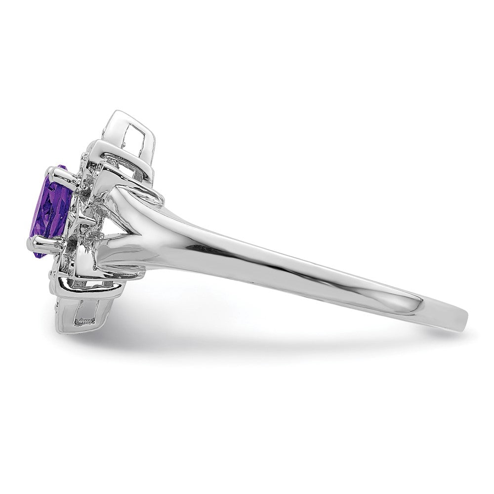 Sterling Silver Rhodium-plated Diamond & Amethyst Ring