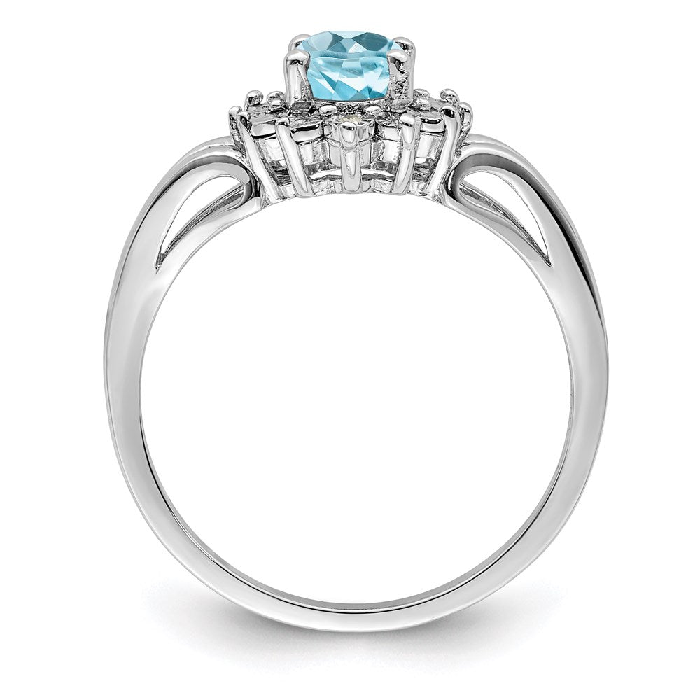 Sterling Silver Rhodium Diamond & Light Blue Topaz Ring