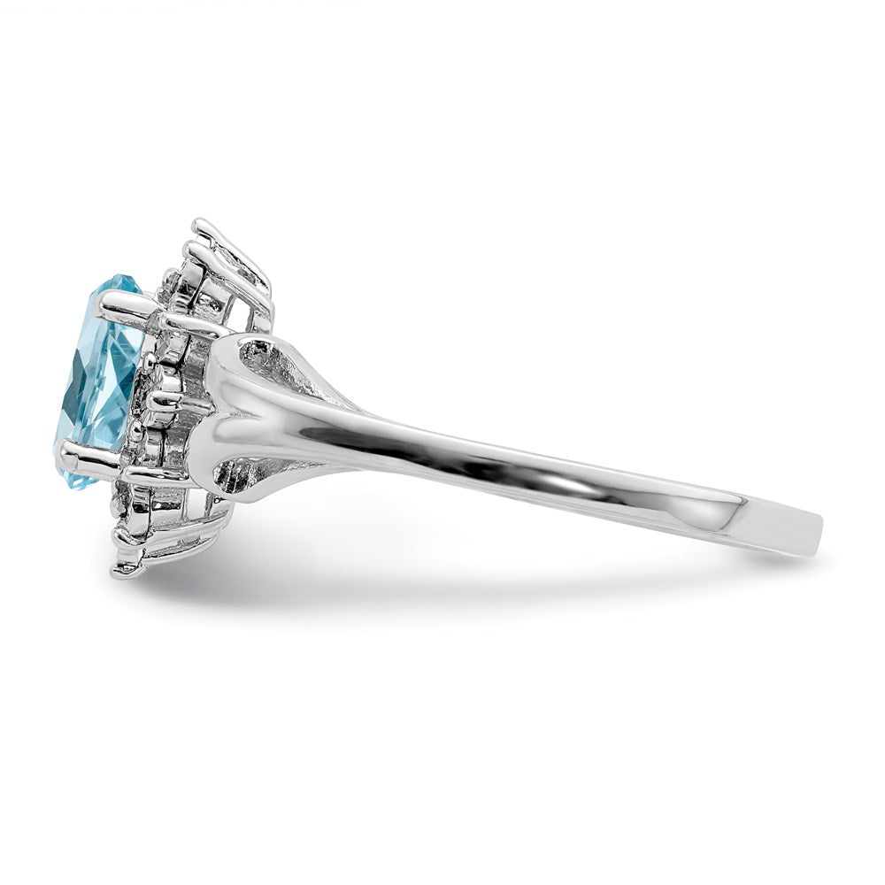 Sterling Silver Rhodium Diamond & Light Blue Topaz Ring