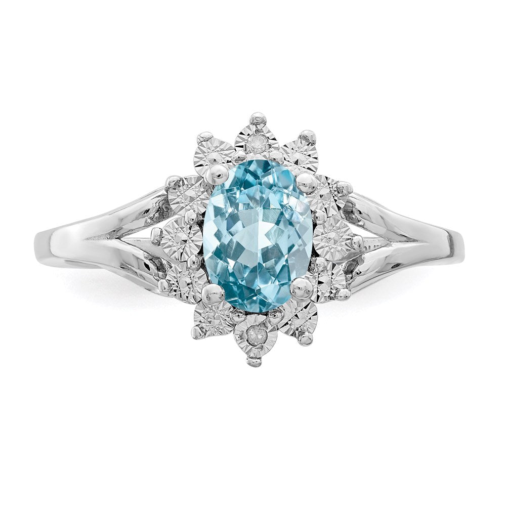 Sterling Silver Rhodium Diamond & Light Blue Topaz Ring