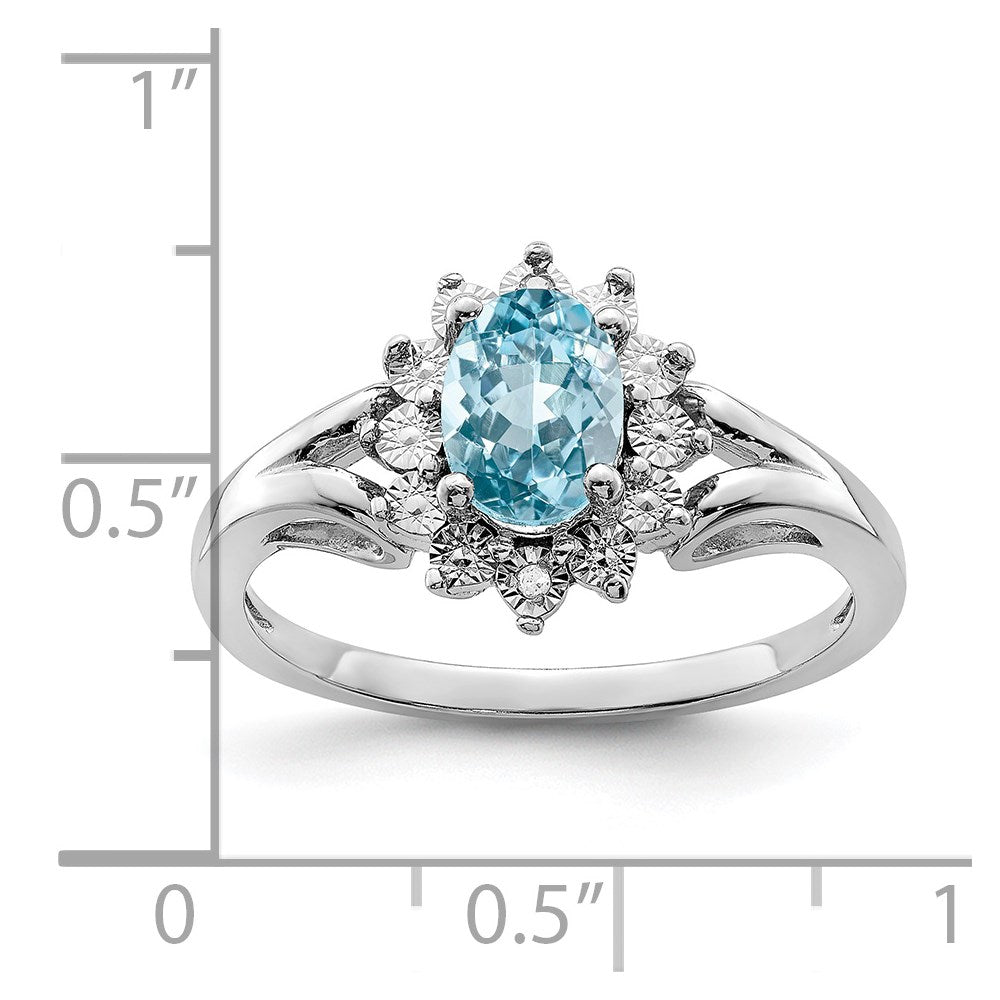 Sterling Silver Rhodium Diamond & Light Blue Topaz Ring