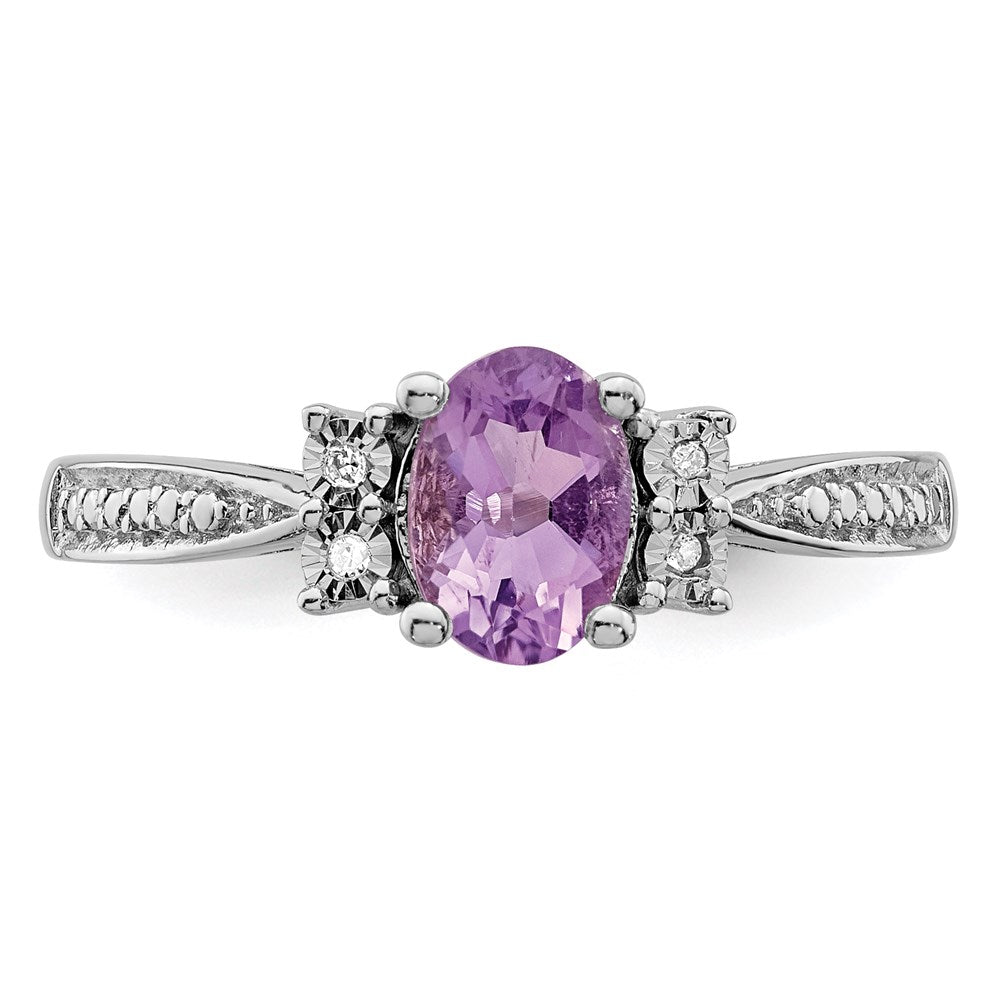 Sterling Silver Rhodium-plated Diamond & Amethyst Ring