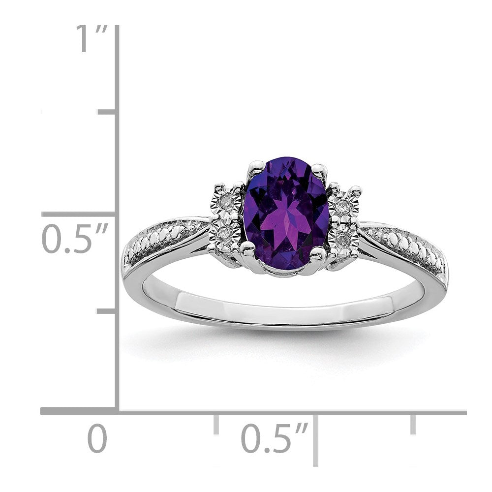 Sterling Silver Rhodium-plated Diamond & Amethyst Ring