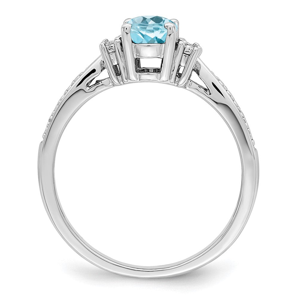 Sterling Silver Rhodium Diamond & Light Blue Topaz Ring