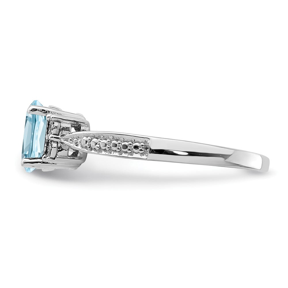 Sterling Silver Rhodium Diamond & Light Blue Topaz Ring