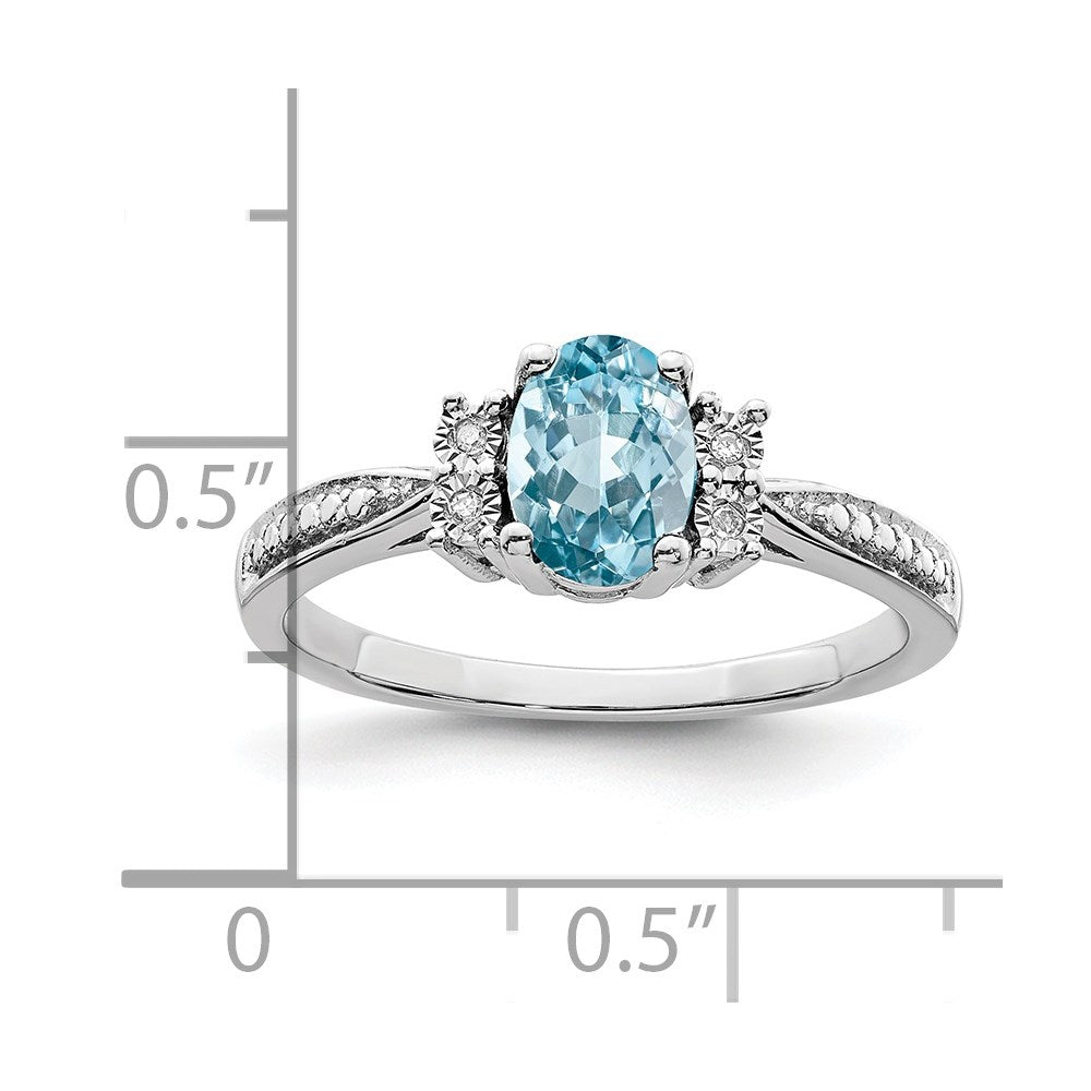 Sterling Silver Rhodium Diamond & Light Blue Topaz Ring