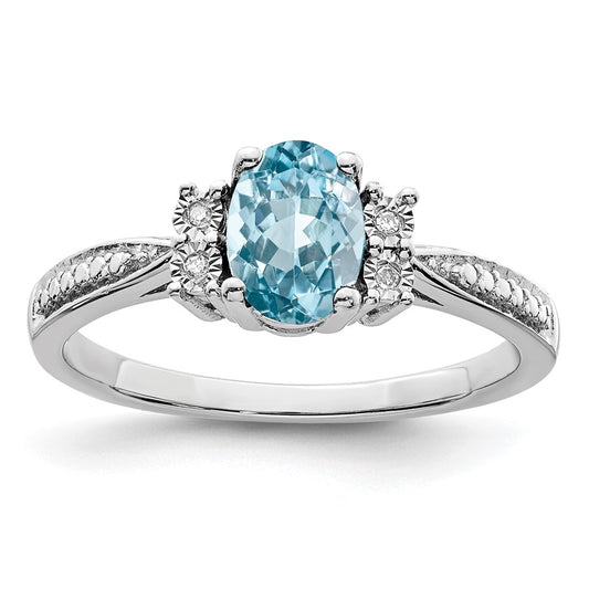 Sterling Silver Rhodium Diamond & Light Blue Topaz Ring