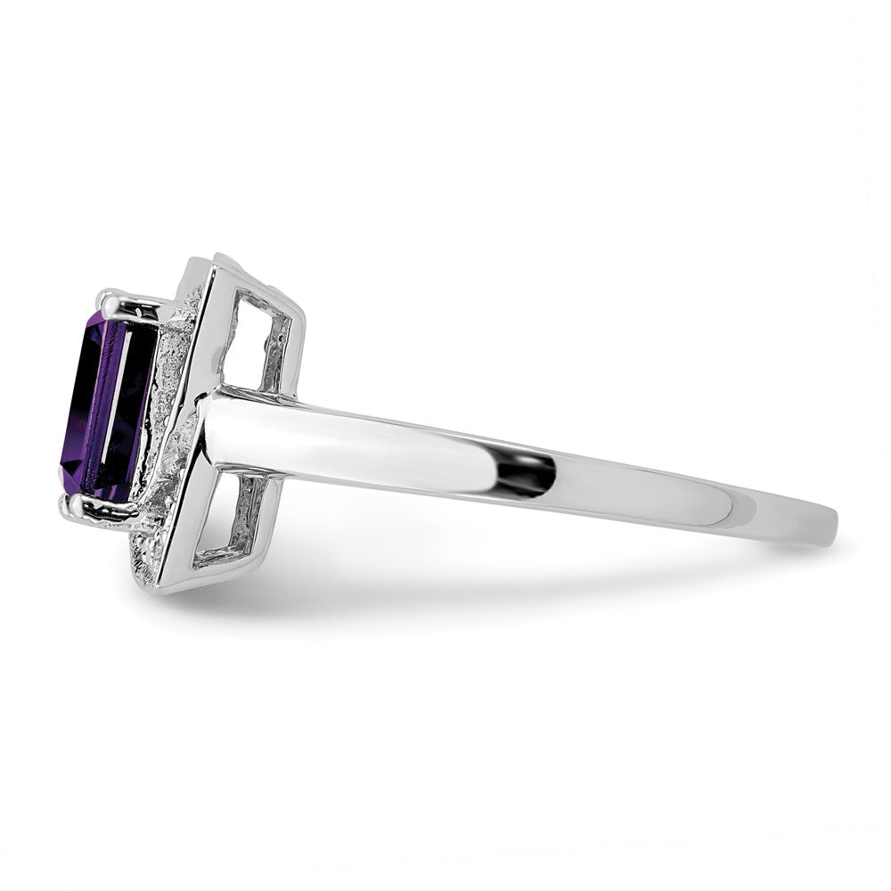 Sterling Silver Rhodium-plated Diamond & Amethyst Ring