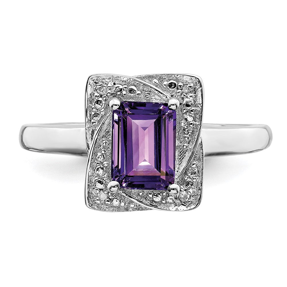 Sterling Silver Rhodium-plated Diamond & Amethyst Ring