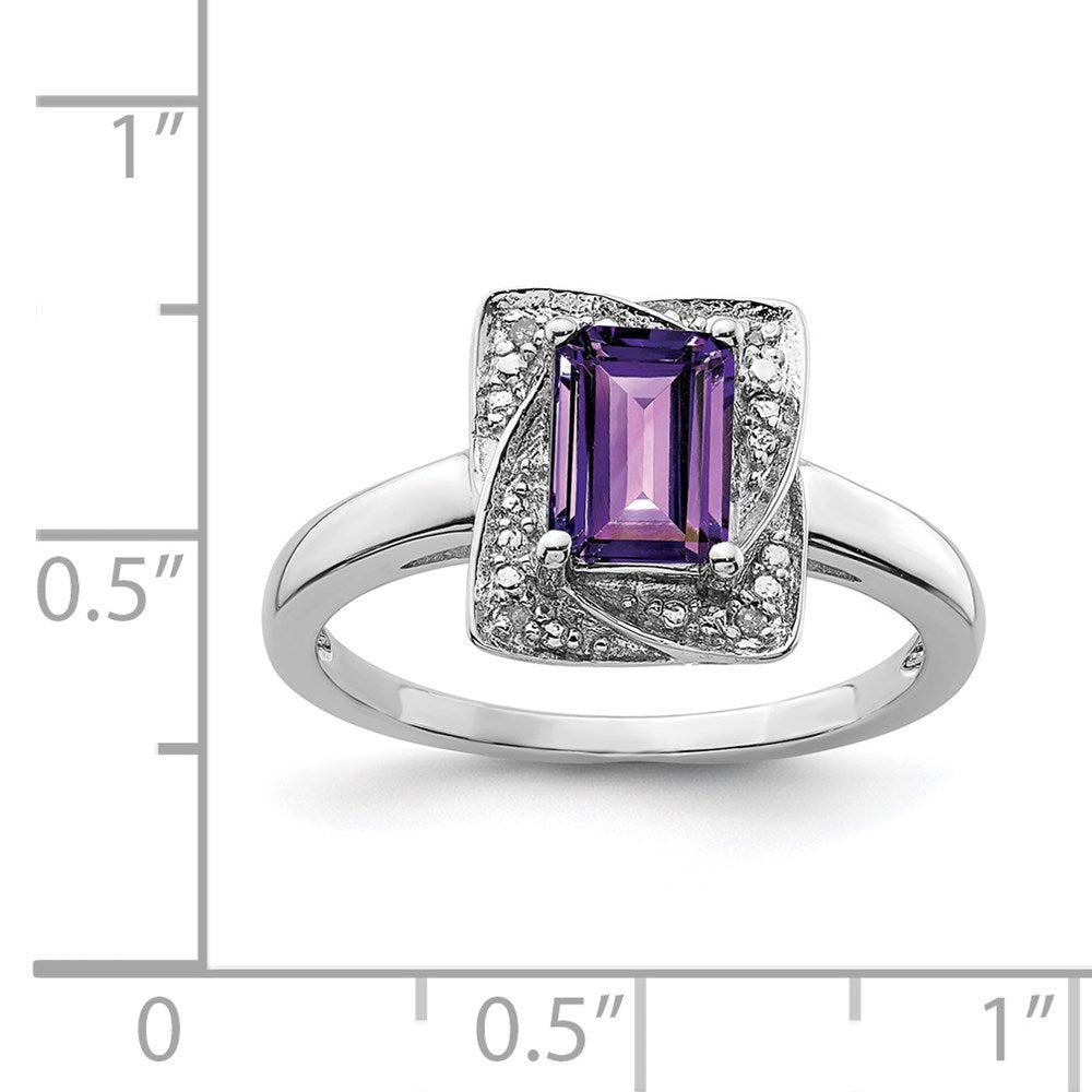 Sterling Silver Rhodium-plated Diamond & Amethyst Ring