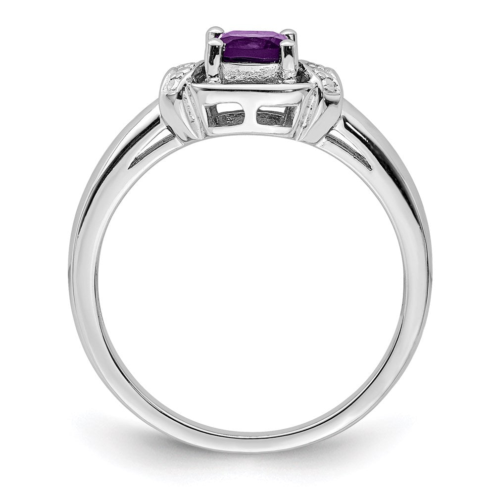 Sterling Silver Rhodium-plated Diamond & Amethyst Ring