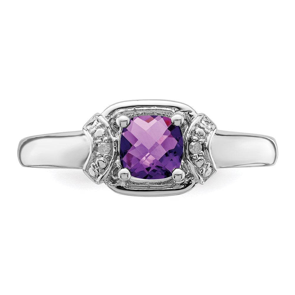 Sterling Silver Rhodium-plated Diamond & Amethyst Ring