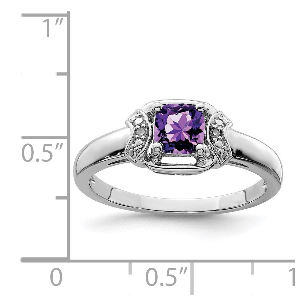 Sterling Silver Rhodium-plated Diamond & Amethyst Ring