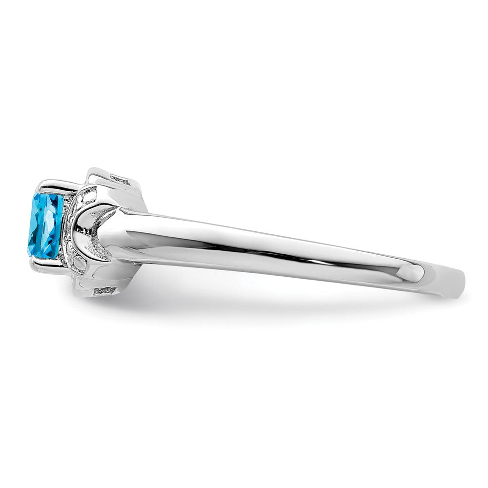 Sterling Silver Rhodium Diamond & Light Blue Topaz Ring