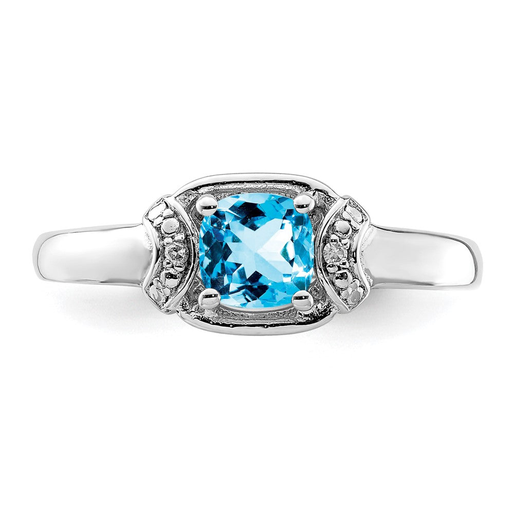 Sterling Silver Rhodium Diamond & Light Blue Topaz Ring