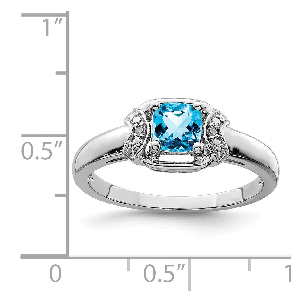 Sterling Silver Rhodium Diamond & Light Blue Topaz Ring