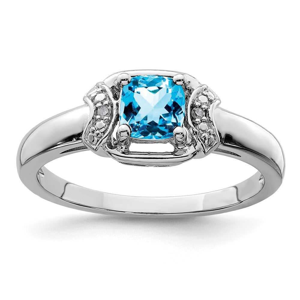 Sterling Silver Rhodium Diamond & Light Blue Topaz Ring