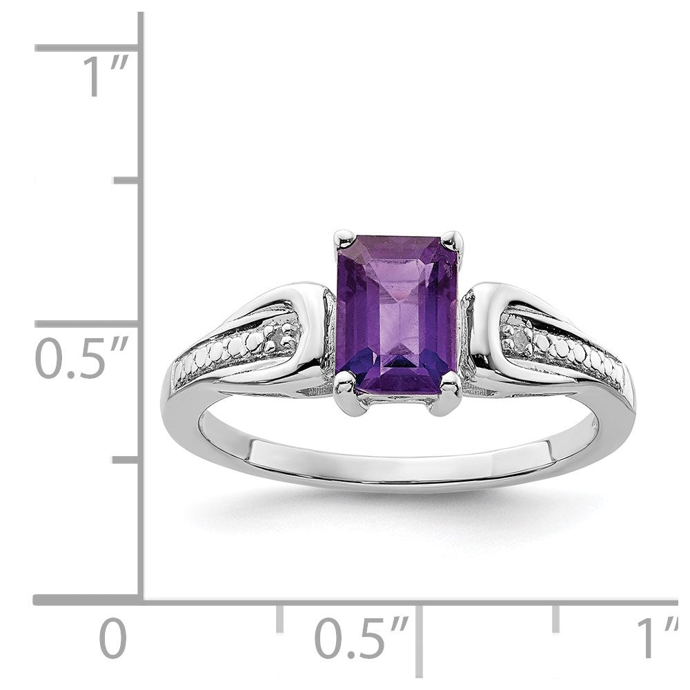 Sterling Silver Rhodium-plated Diamond & Amethyst Ring