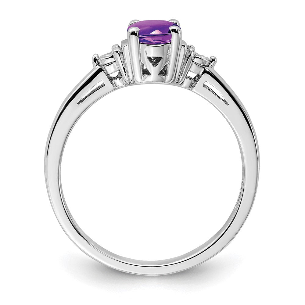 Sterling Silver Rhodium-plated Diamond & Amethyst Ring