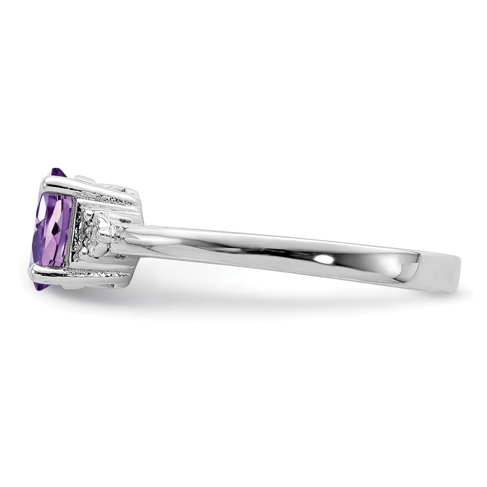 Sterling Silver Rhodium-plated Diamond & Amethyst Ring