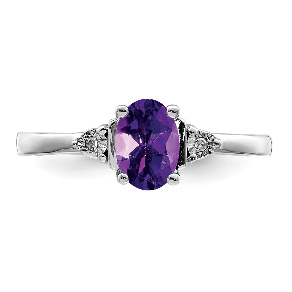 Sterling Silver Rhodium-plated Diamond & Amethyst Ring