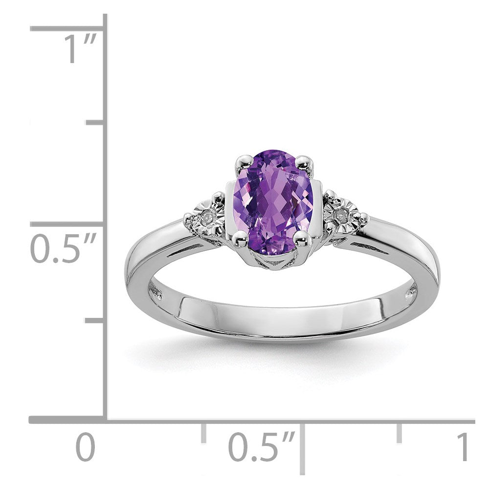 Sterling Silver Rhodium-plated Diamond & Amethyst Ring