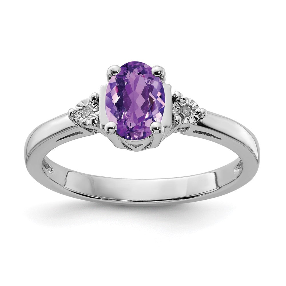 Sterling Silver Rhodium-plated Diamond & Amethyst Ring