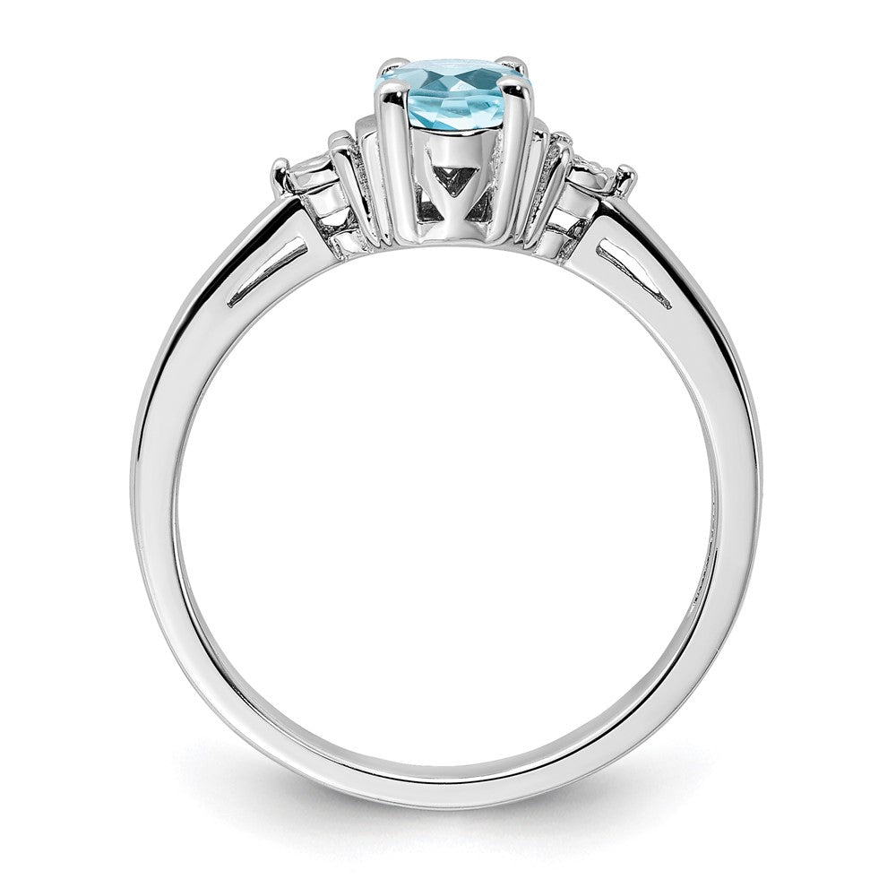 Sterling Silver Rhodium Diamond & Light Blue Topaz Ring