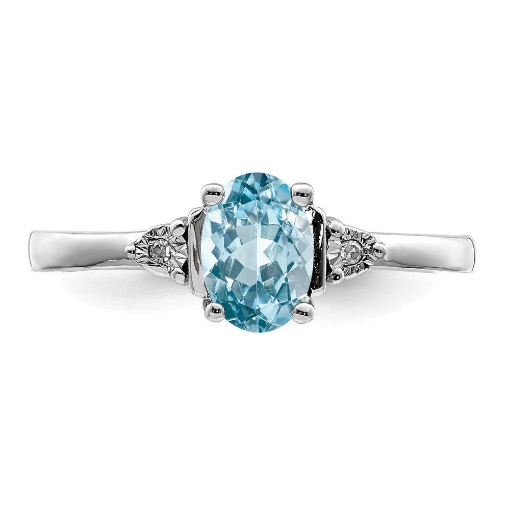 Sterling Silver Rhodium Diamond & Light Blue Topaz Ring