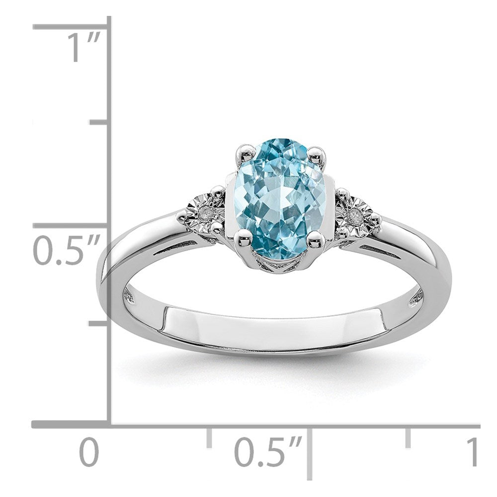 Sterling Silver Rhodium Diamond & Light Blue Topaz Ring