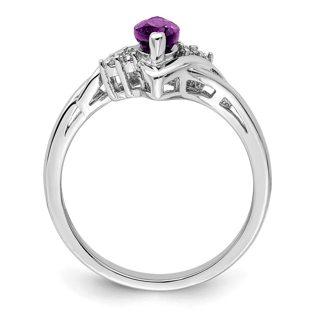 Sterling Silver Rhodium-plated Diamond & Amethyst Ring