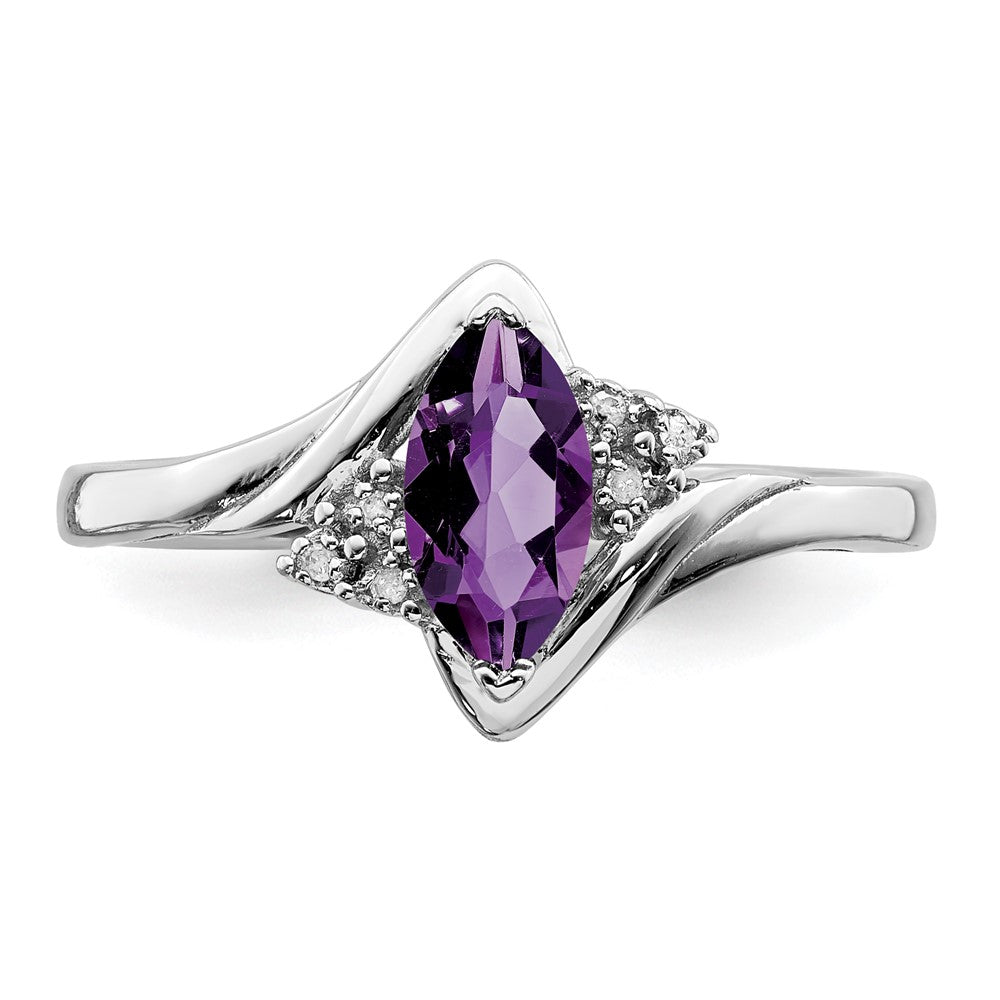 Sterling Silver Rhodium-plated Diamond & Amethyst Ring