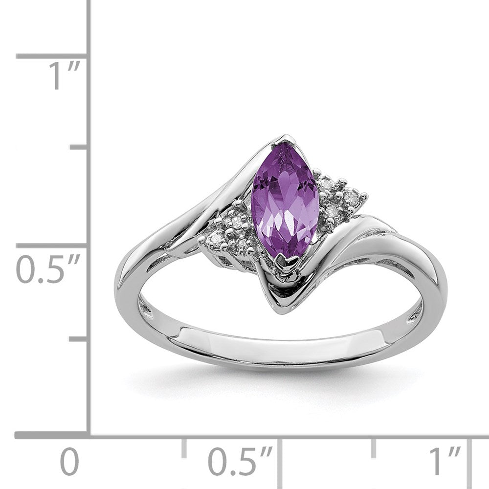 Sterling Silver Rhodium-plated Diamond & Amethyst Ring