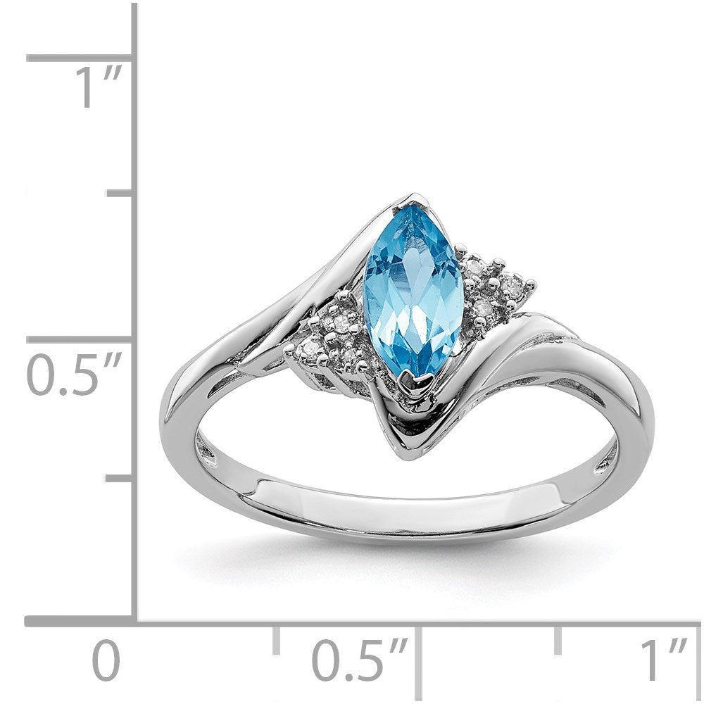 Sterling Silver Rhodium Diamond & Light Blue Topaz Ring