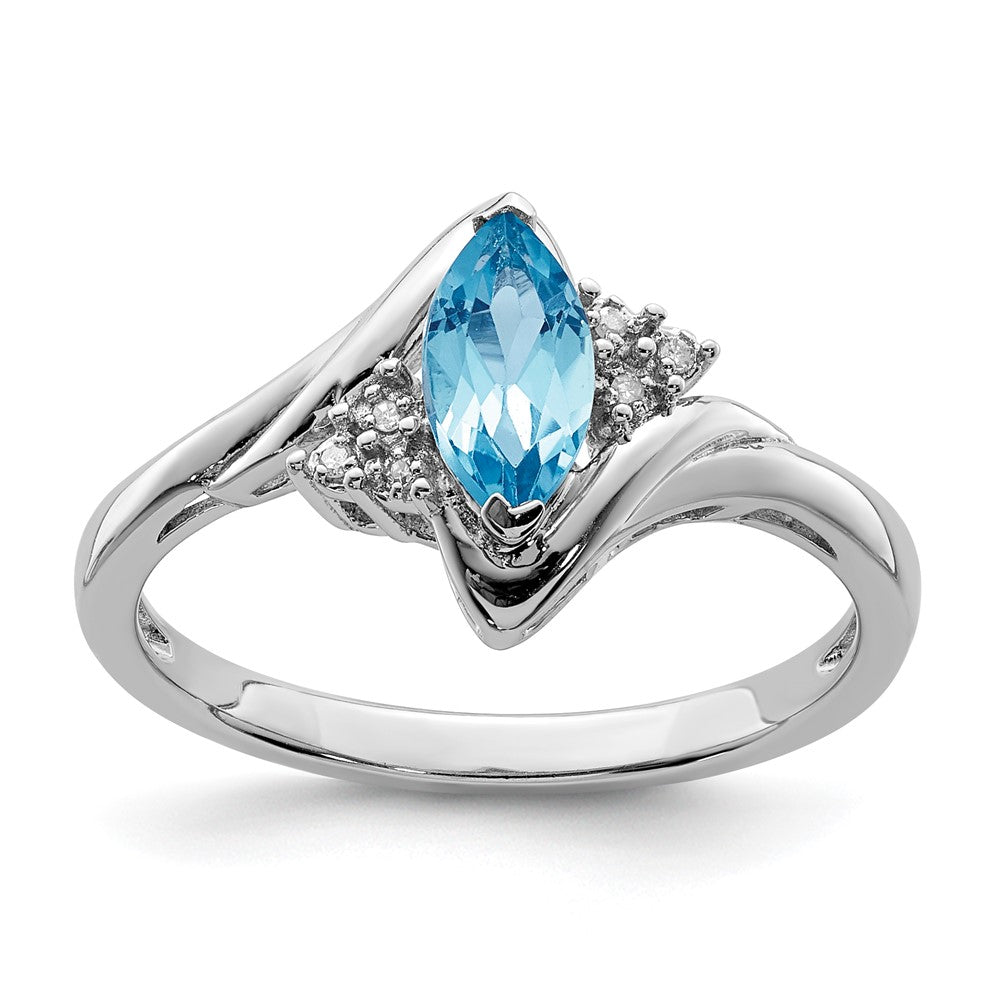 Sterling Silver Rhodium Diamond & Light Blue Topaz Ring