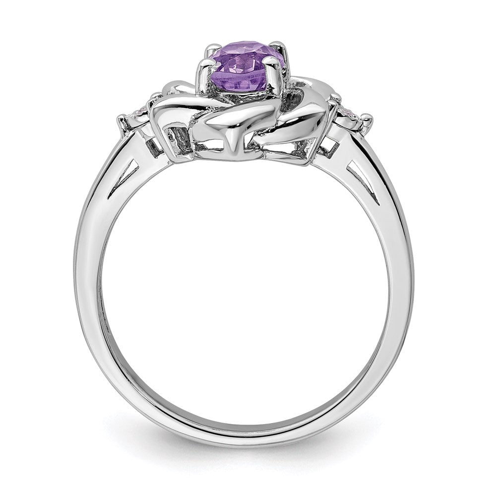 Sterling Silver Rhodium-plated Diamond & Amethyst Ring