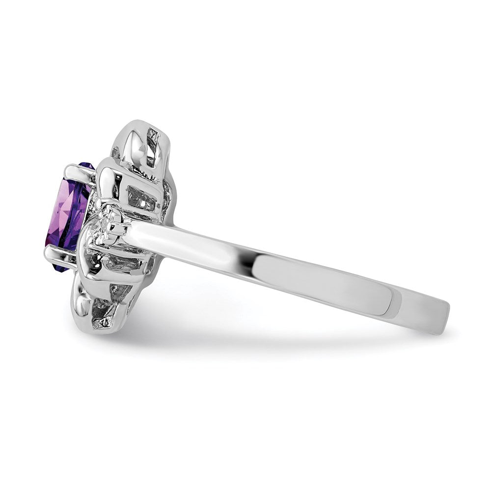 Sterling Silver Rhodium-plated Diamond & Amethyst Ring