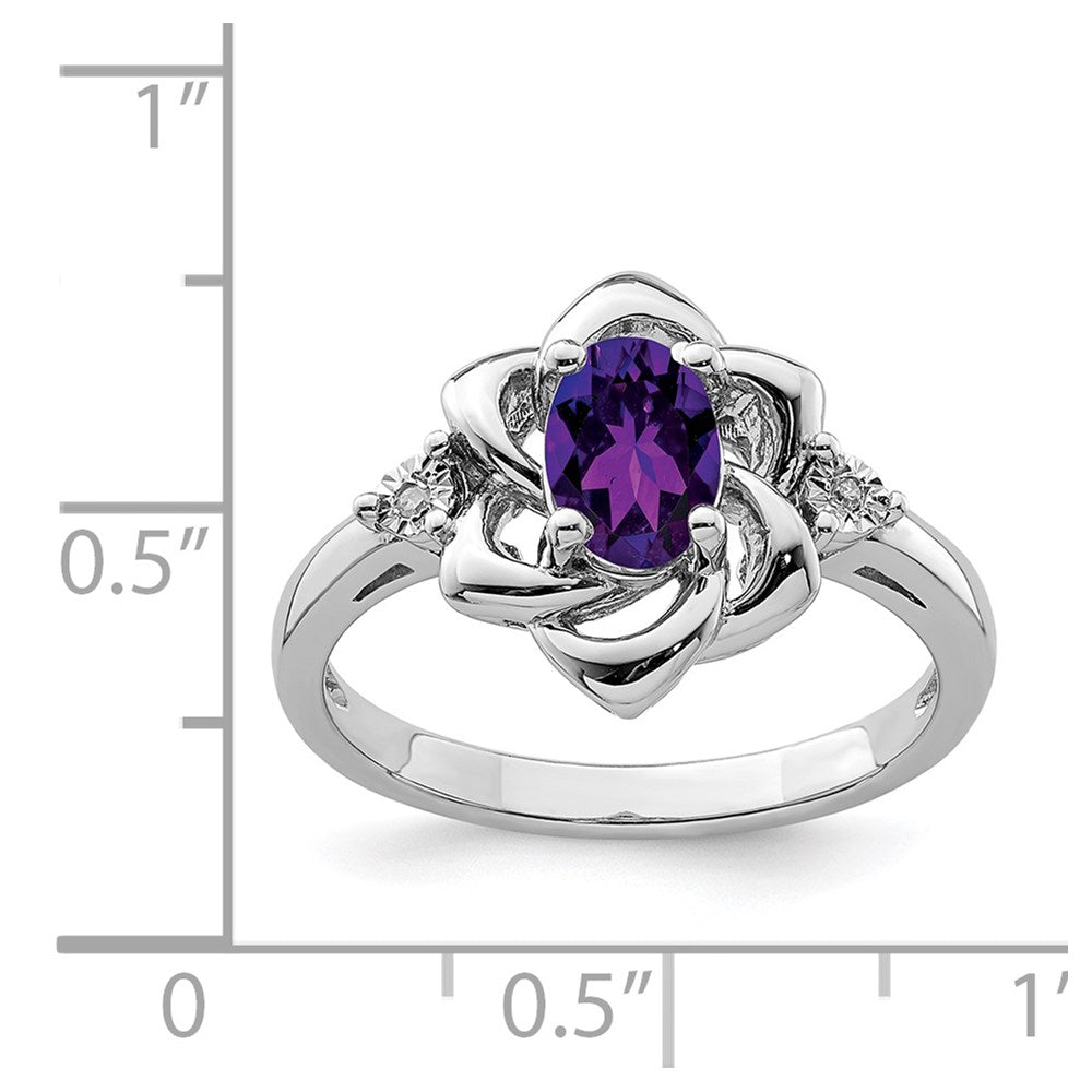 Sterling Silver Rhodium-plated Diamond & Amethyst Ring