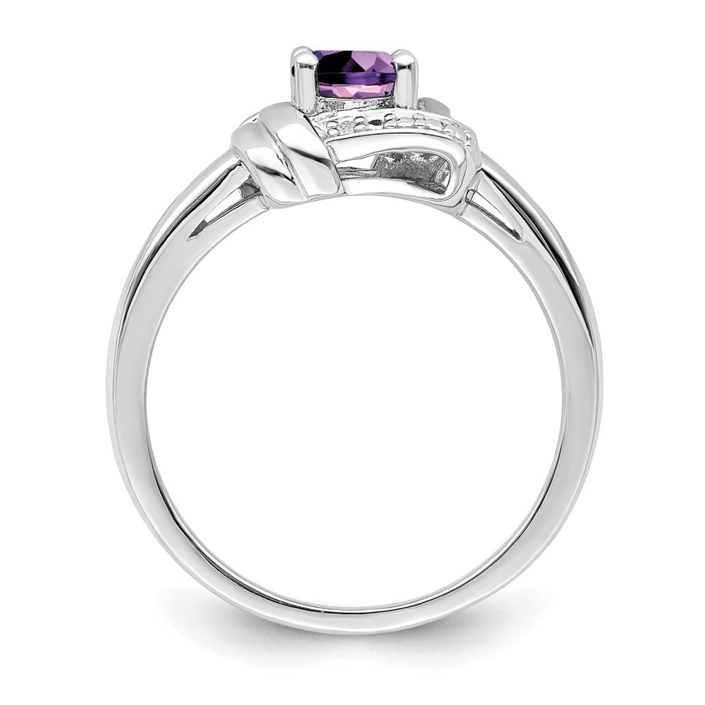 Sterling Silver Rhodium-plated Diamond & Amethyst Ring