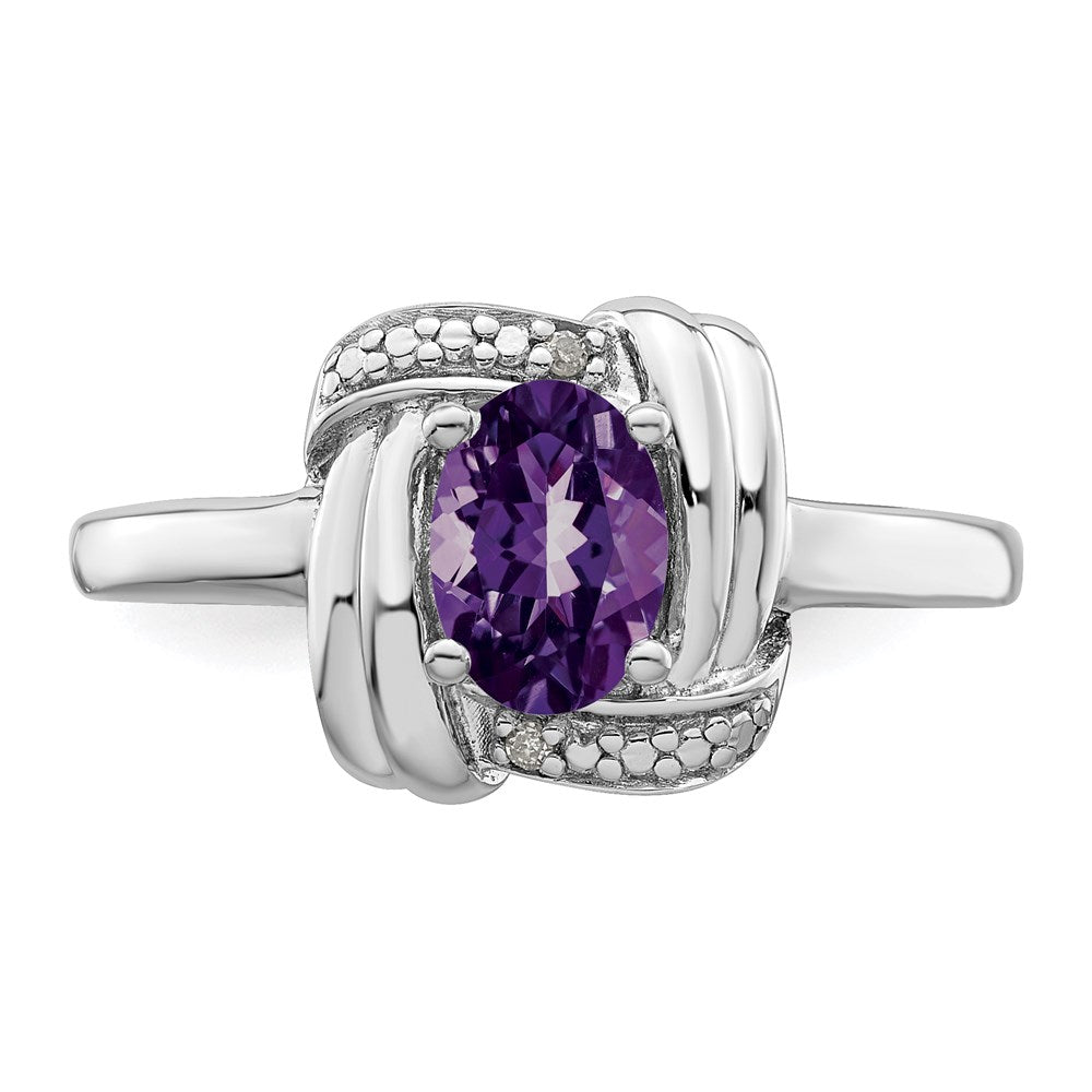 Sterling Silver Rhodium-plated Diamond & Amethyst Ring